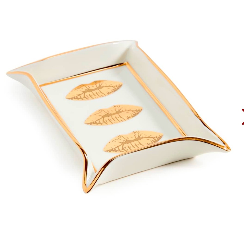 Jonathan Adler lips Valet Trinket Tray, gold and cream